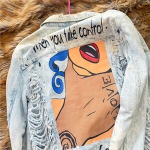 One-of-One Custom Distressed Denim Jacket | Hand Painted + Patchwork Streetwear